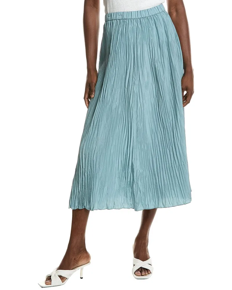 Eileen Fisher Pleated Silk Skirt Green