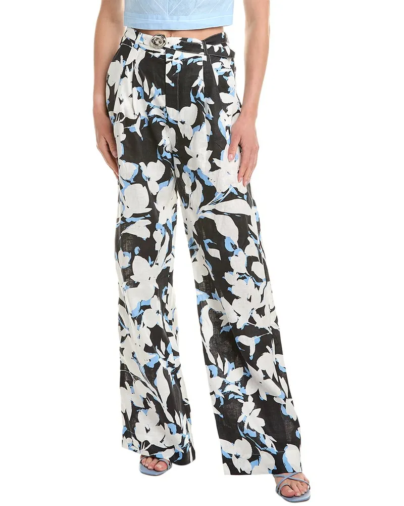 NICHOLAS Calista Belted Wide Leg Linen-Blend Pant Black