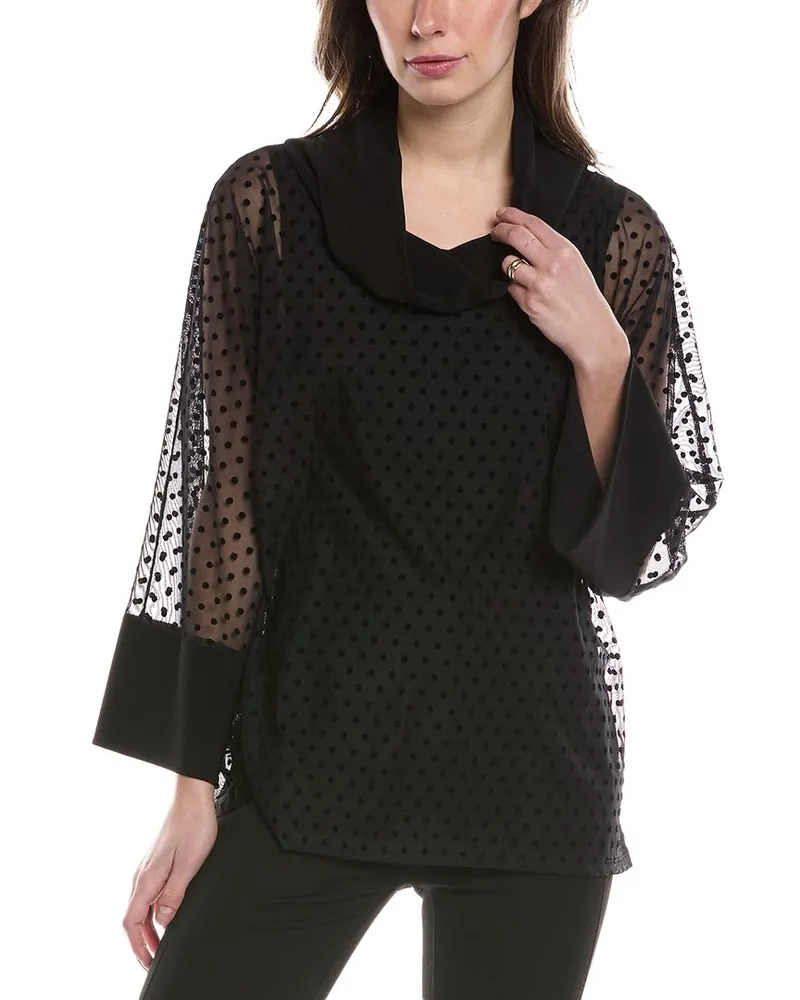 Joseph Ribkoff Flocked Dot Mesh Top Black