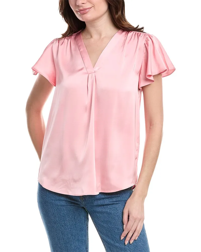 Vince Camuto Satin Flutter Sleeve Top Pink