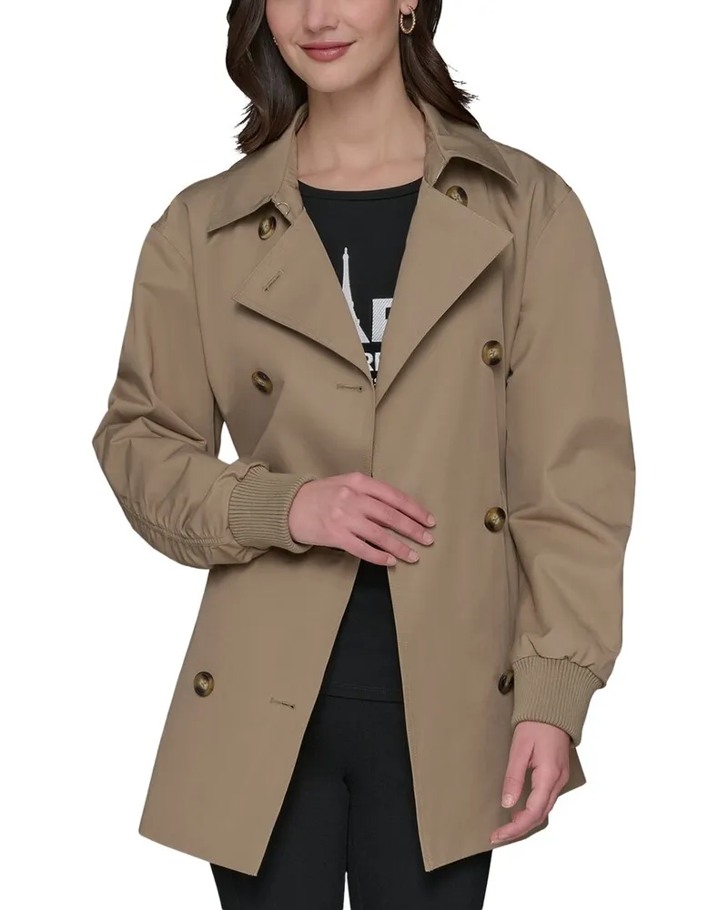 Karl Lagerfeld Short Bomber Sleeve Trench Coat Beige