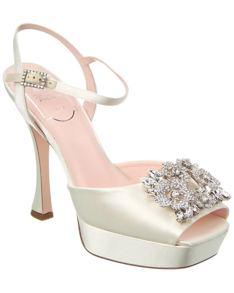 Roger Vivier RV Bouquet Satin Platform Sandal White