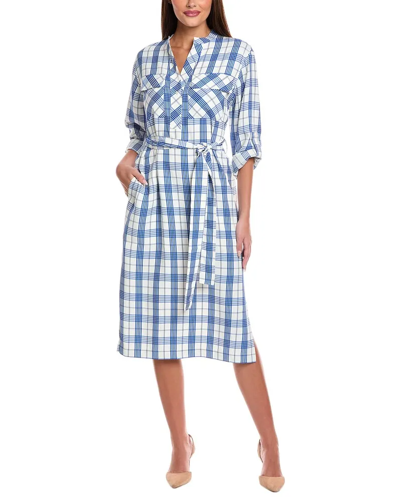 ST. JOHN Plaid Print Woven Dress White