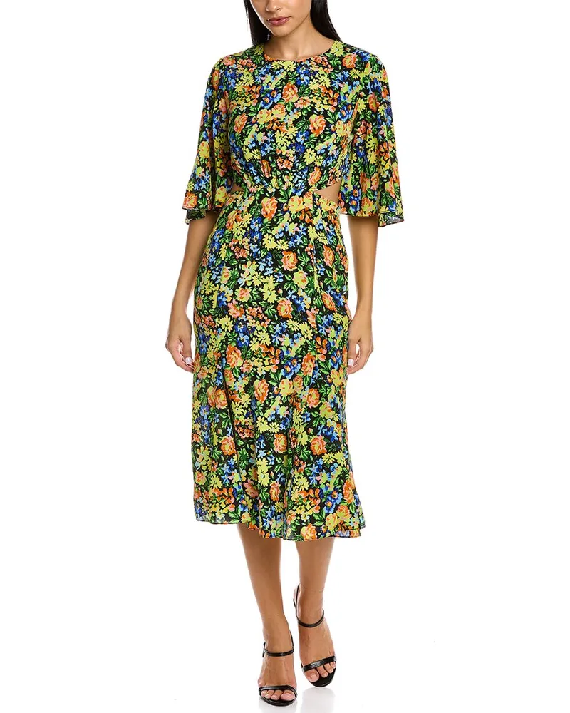 LES RÊVERIES Flutter Sleeve Silk Wrap Dress Yellow