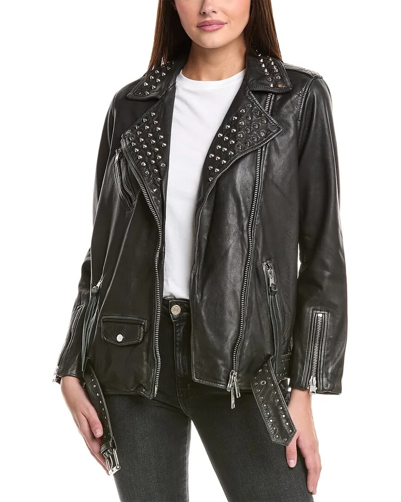 AllSaints Billie Conical Leather Biker Jacket Black
