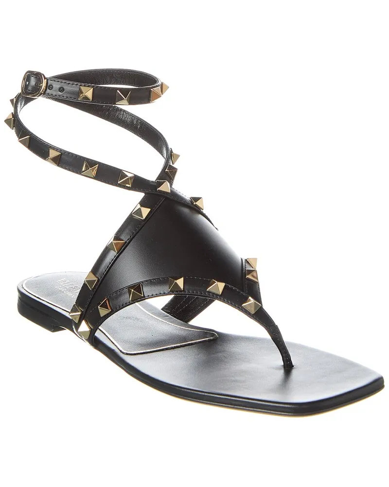 Valentino Garavani Rockstud Leather Thong Sandal Black
