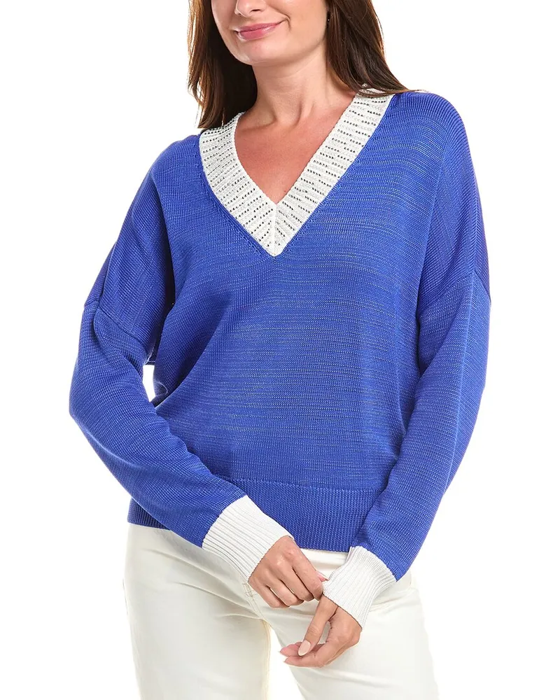 Karl Lagerfeld Embellished V-Neck Sweater Blue
