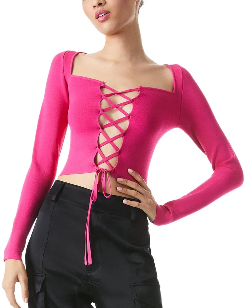 Alice + Olivia Hilaria Lace Top Nocolor