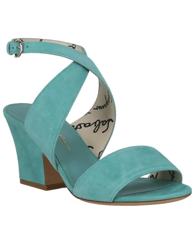 Ferragamo Sheena Suede Sandal Blue
