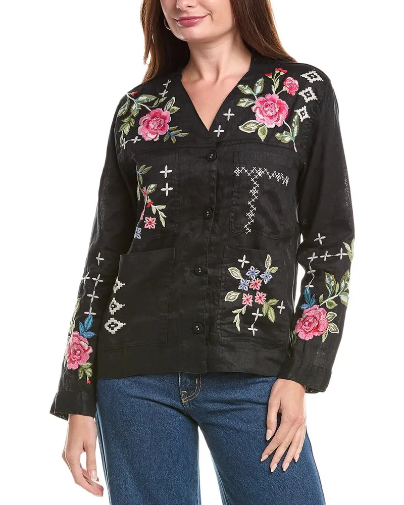 Johnny Was Workwear Linen Jacket Black
