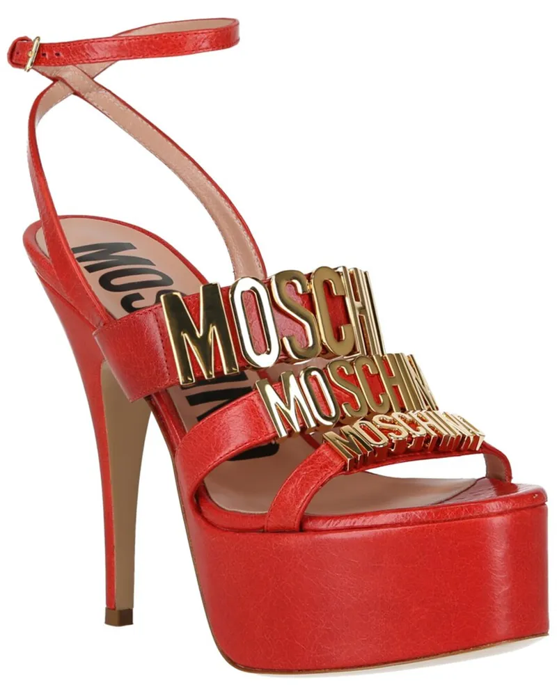 Moschino Logo-Plaque Leather Sandal Orange