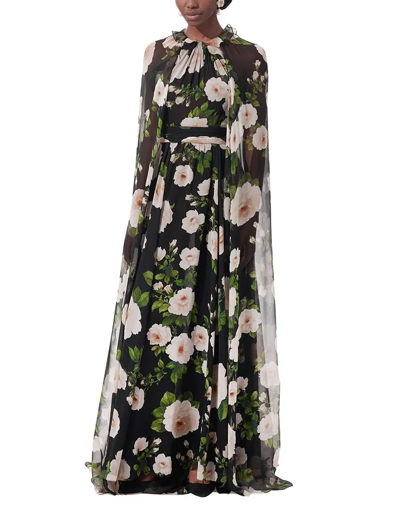 Carolina Herrera New York Halter Neck Bias Gown with Detachable Cape Nocolor