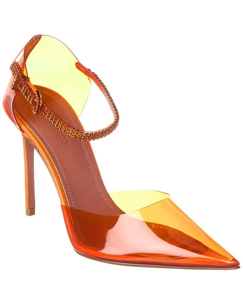 Amina Muaddi Ursina Glass 105 Vinyl & Leather Pump Orange