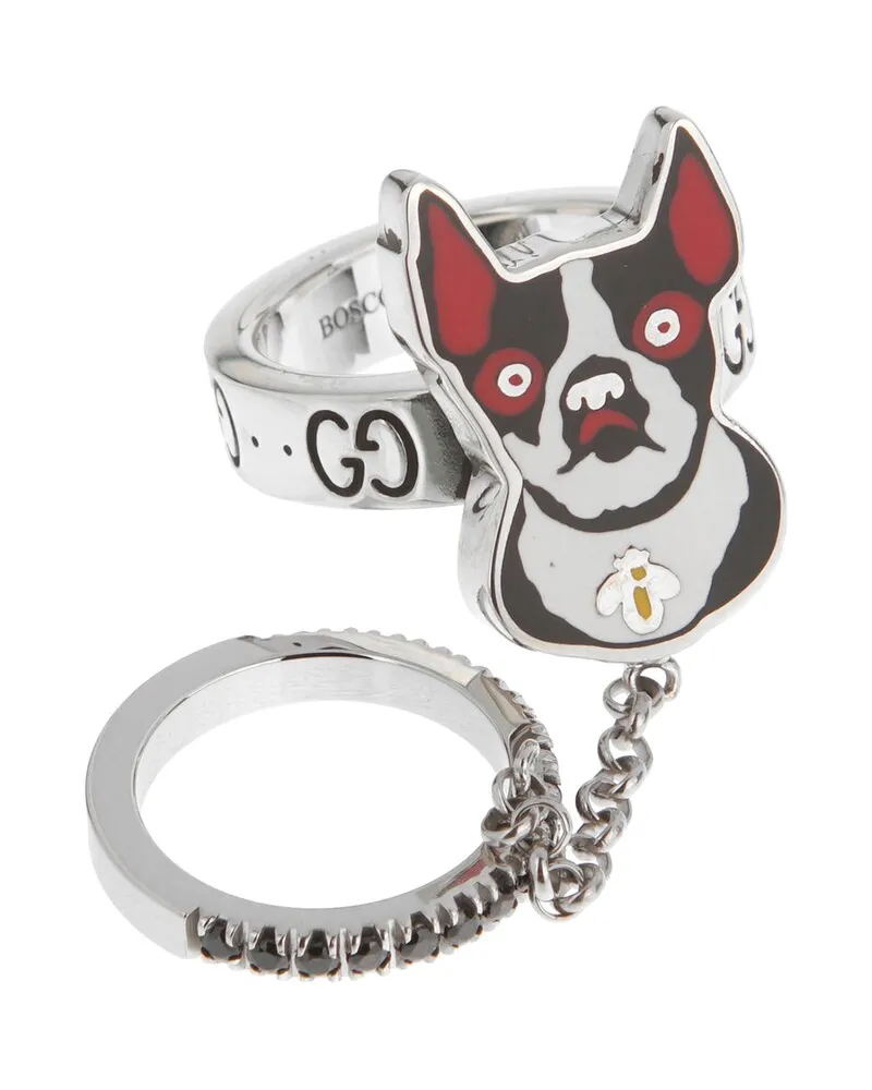 Gucci Silver Bosco Black Spinel Double Enamel Ring Nocolor