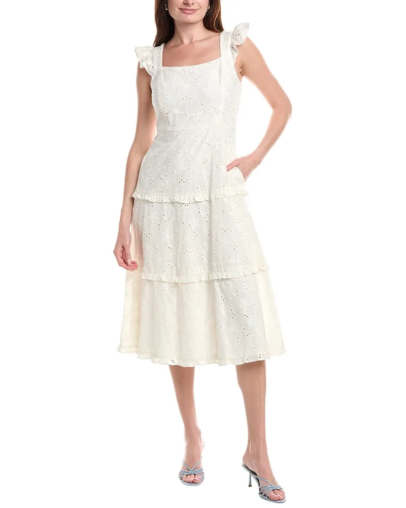 Anne Klein Broidery Tiered Midi Dress White