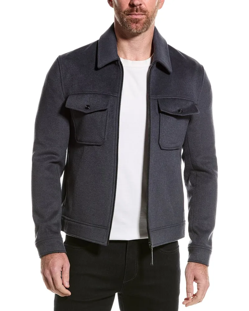 Reiss Peridoe Zip-Through Wool-Blend Shacket Blue