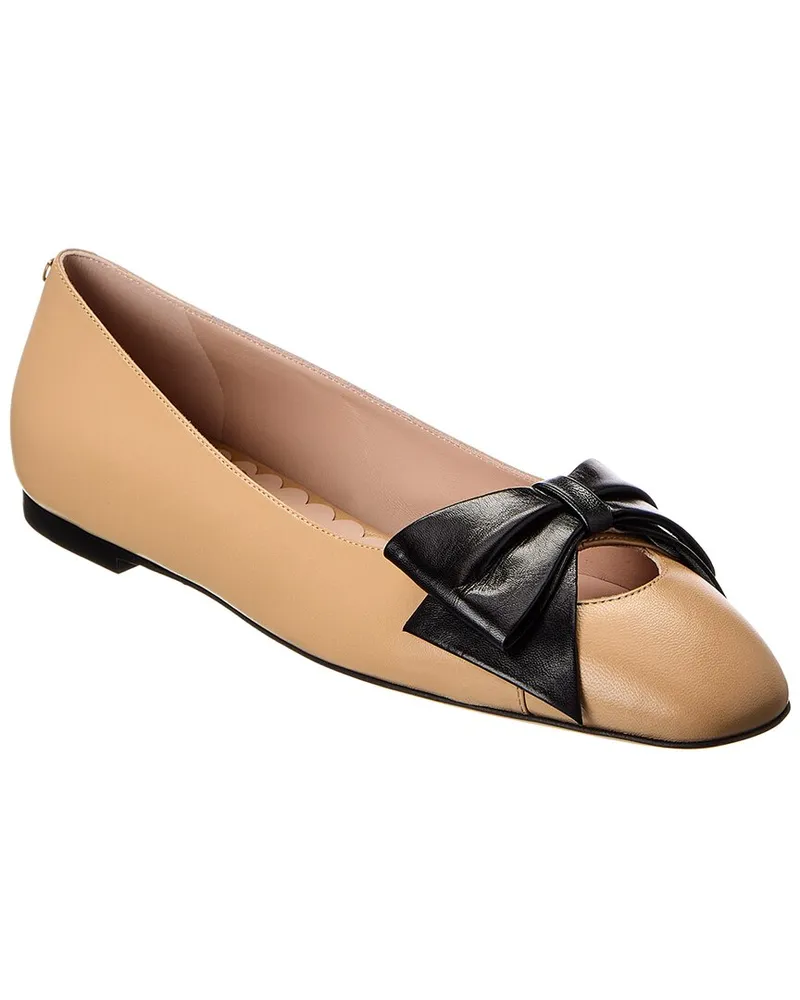 Valentino Garavani Bowow Leather Ballet Flat Brown