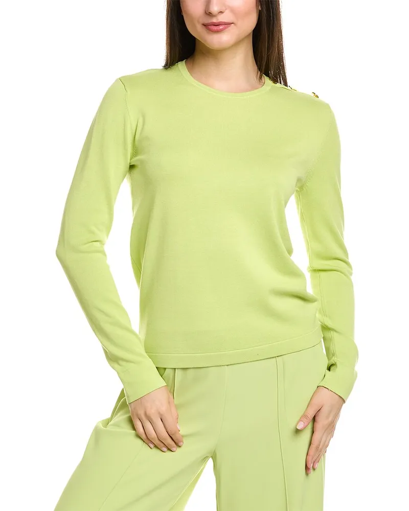 ST. JOHN Solid Jersey Knit Sweater Green