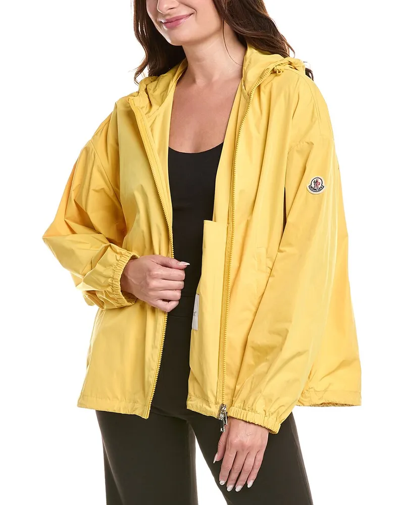 Moncler Logo Patch Rain Jacket Yellow