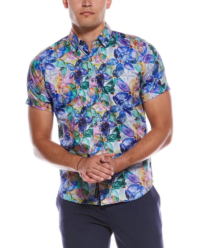 Robert Graham Gordon Tailored Fit Woven Shirt Blue