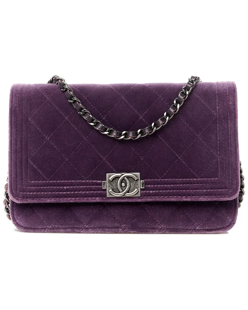 Chanel Purple Quilted Velvet Boy Wallet On Chain (Authentic Pre-Loved Nocolor