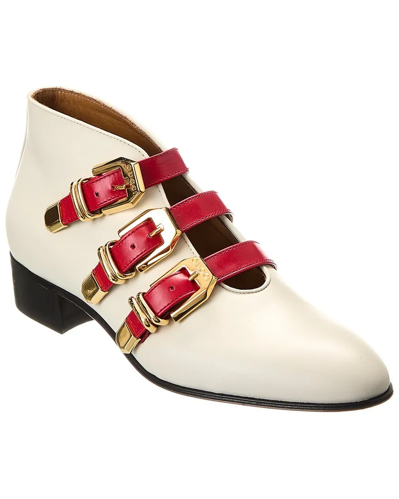Gucci Triple Buckle Leather Bootie White