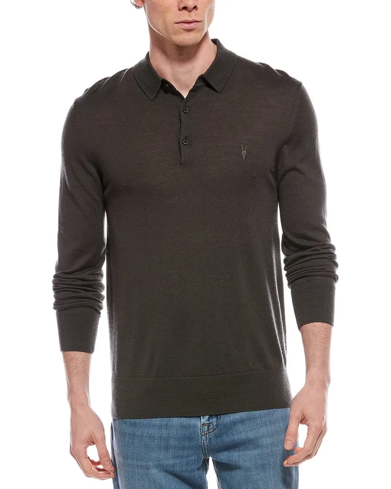 AllSaints Mode Wool Polo Shirt Green