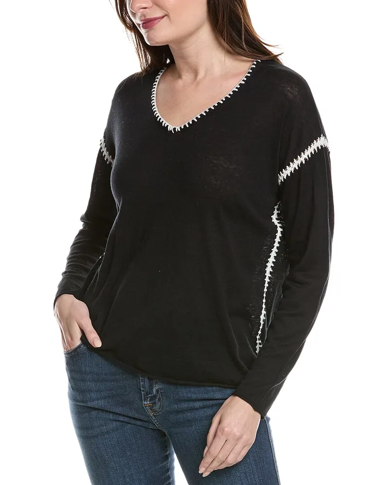 Johnny Was The Lightweight Whipstitch Silk & Linen-Blend Sweater Black