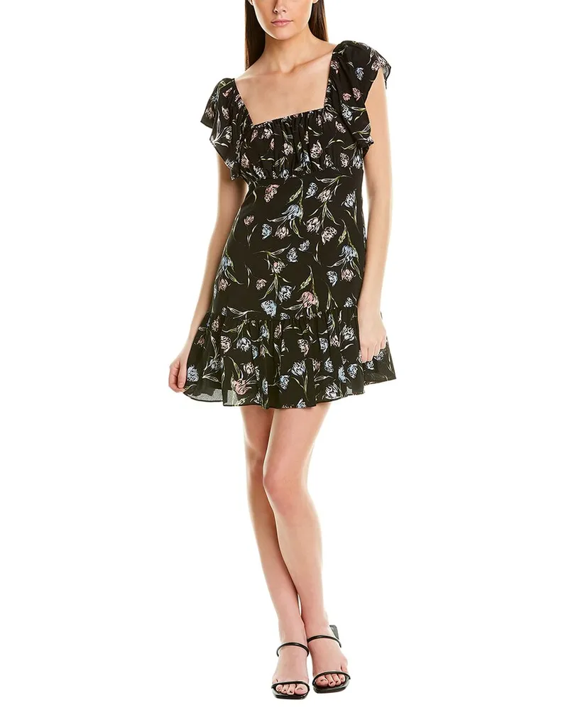 Nicole Miller Tossed Tulip Ruffle Silk-Blend Mini Dress Black