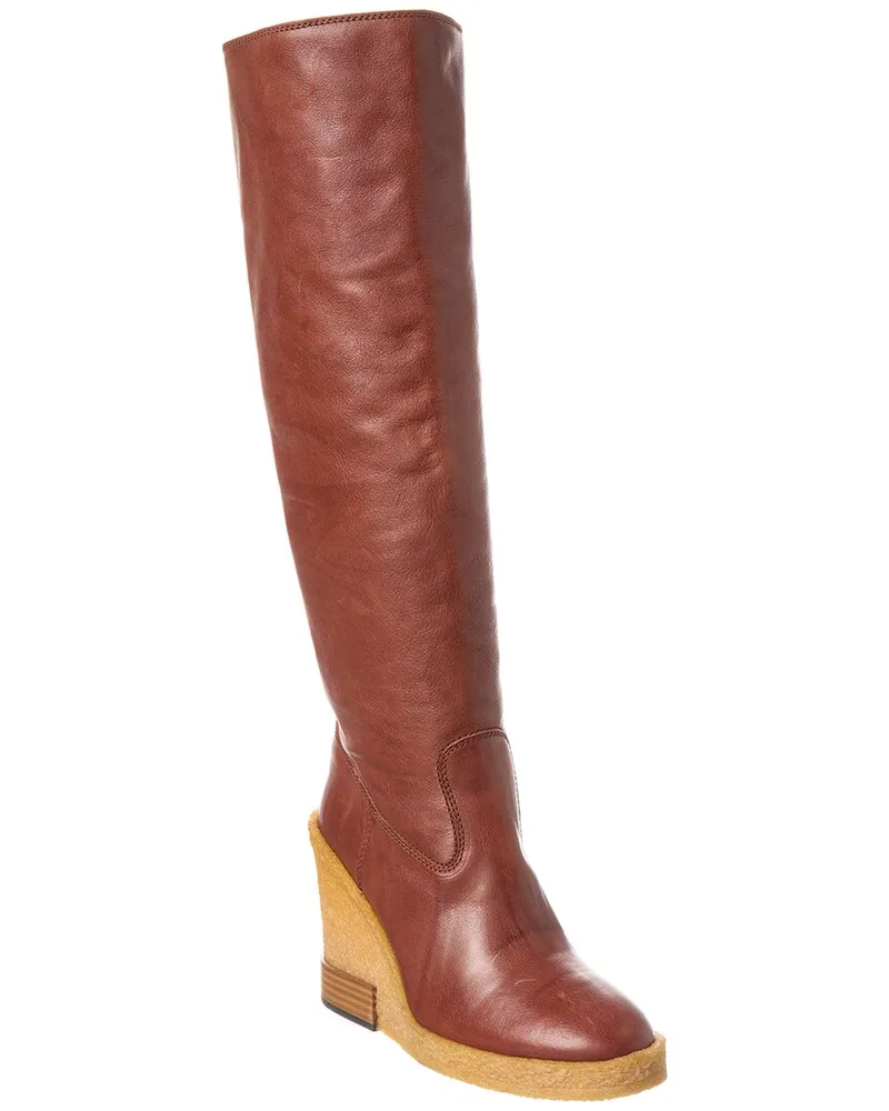 TOD'S TOD’s Leather Wedge Knee-High Boot Brown