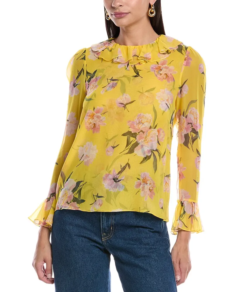 Carolina Herrera New York Ruffle Neck Silk Top Yellow