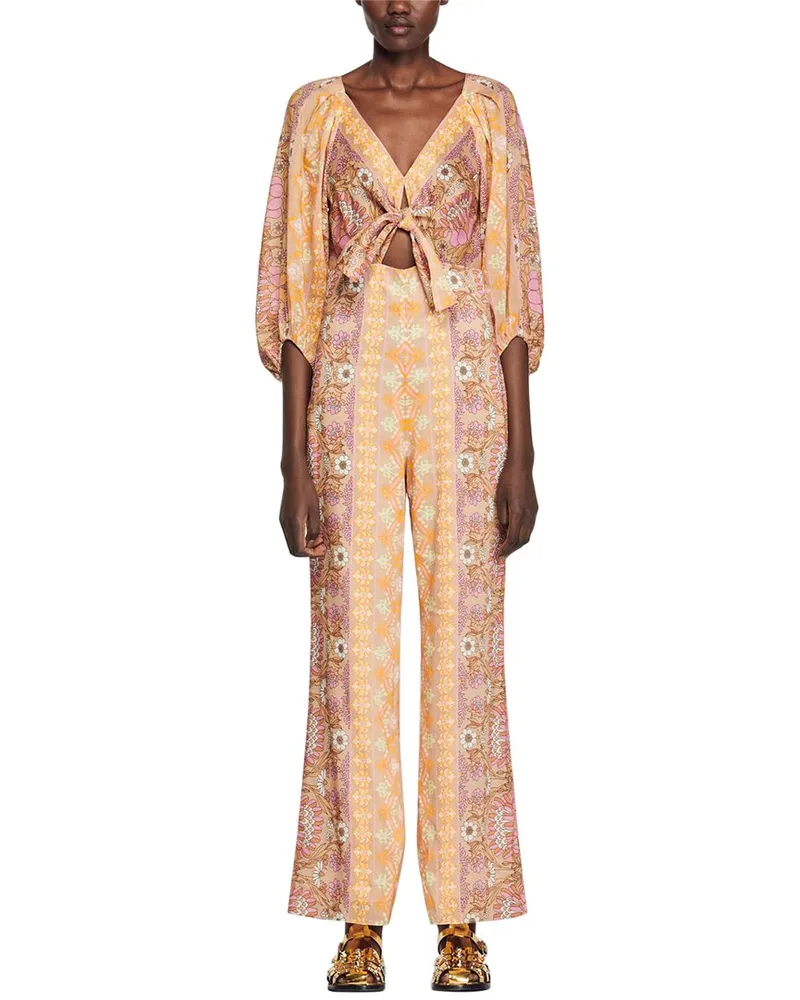 Maje Sandro Dieppe Linen-Blend Jumpsuit Beige