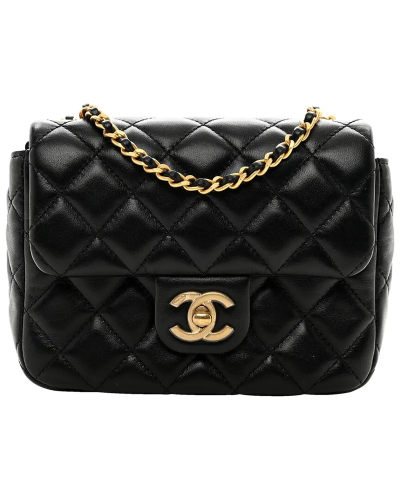 Chanel Black Lambskin Leather Coco Hearts Square Flap GHW Mini (Authentic Pre-  Loved Nocolor