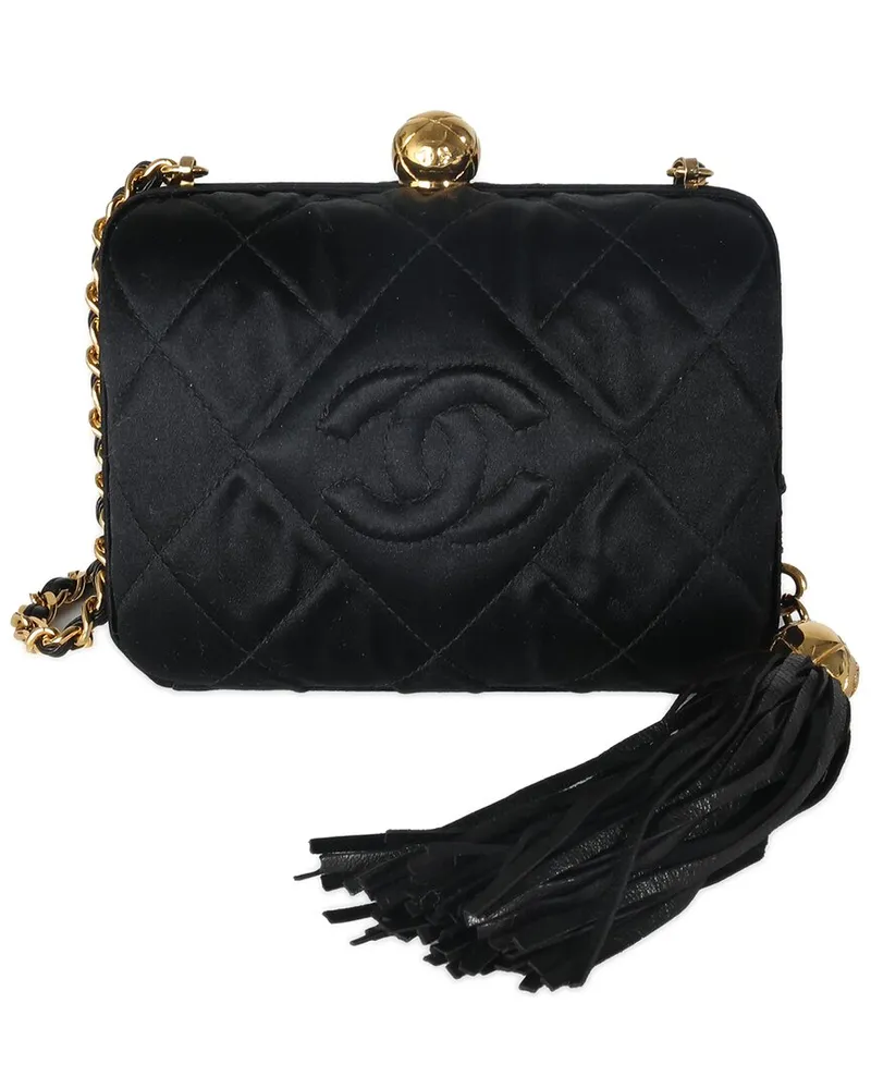Chanel Black Quilted Fabric CC Tassel Box Clutch (Authentic Pre-Loved Nocolor