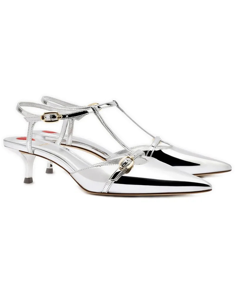 Larroude Grace Leather Pump Grey
