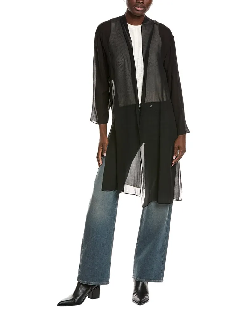Eileen Fisher High Collar Silk Jacket Black