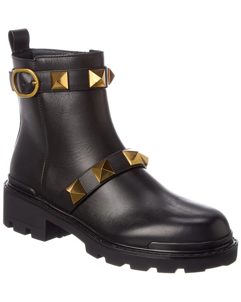 Valentino Garavani Roman Stud Leather Boot Black