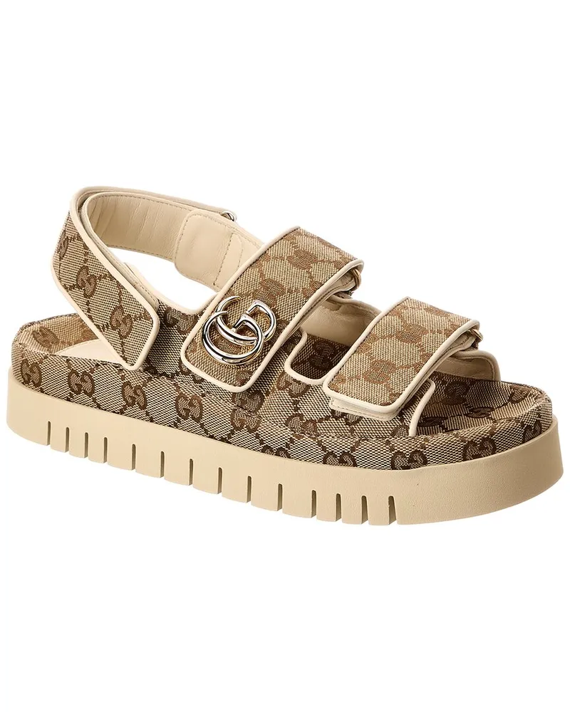 Gucci Double G GG Canvas & Leather Sandal Beige