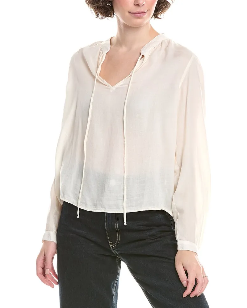 Bella Dahl Flowy Tie Neck Blouse White