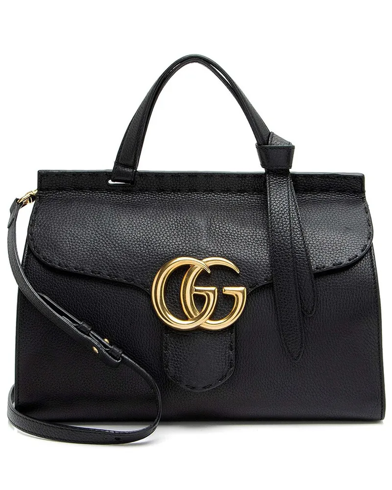 Gucci Black Pebbled Leather GG Marmont Top Handle (Authentic Pre-Loved Nocolor