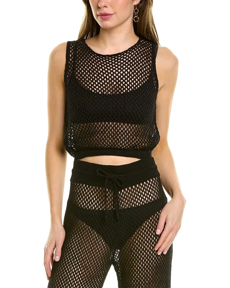 WeWoreWhat Crochet Ruffle Crop Top Black