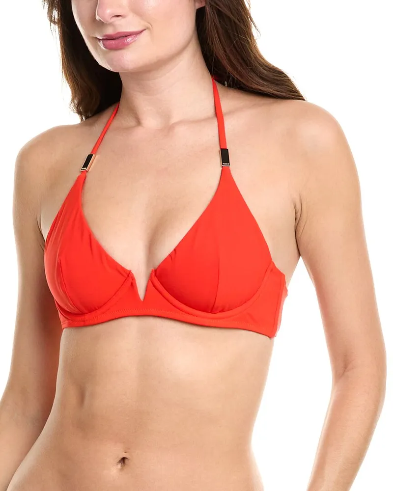 Reiss Aubrey Underwire Halter Bikini Top Red