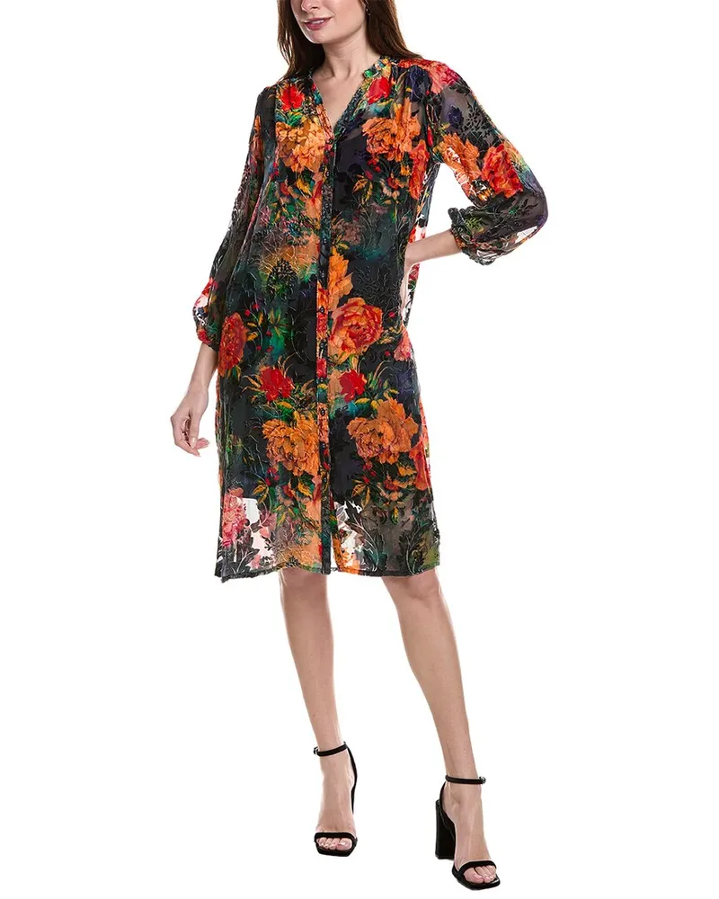 Johnny Was Petite Renna Burnout Velvet Silk-Blend Shirtdress Green