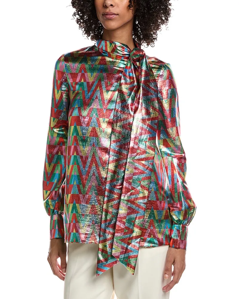Valentino Garavani Metallic Logo Silk-Blend Shirt Red