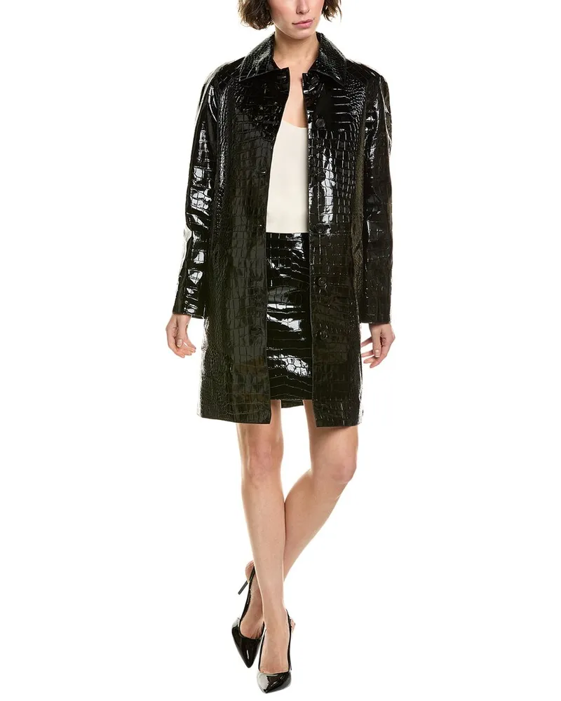 Michael Kors Croc-Embossed Leather Coat Black