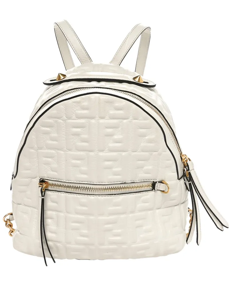 Fendi White Nappa Leather FF 1974 Embossed Mini Backpack (Authentic Pre-Loved Nocolor