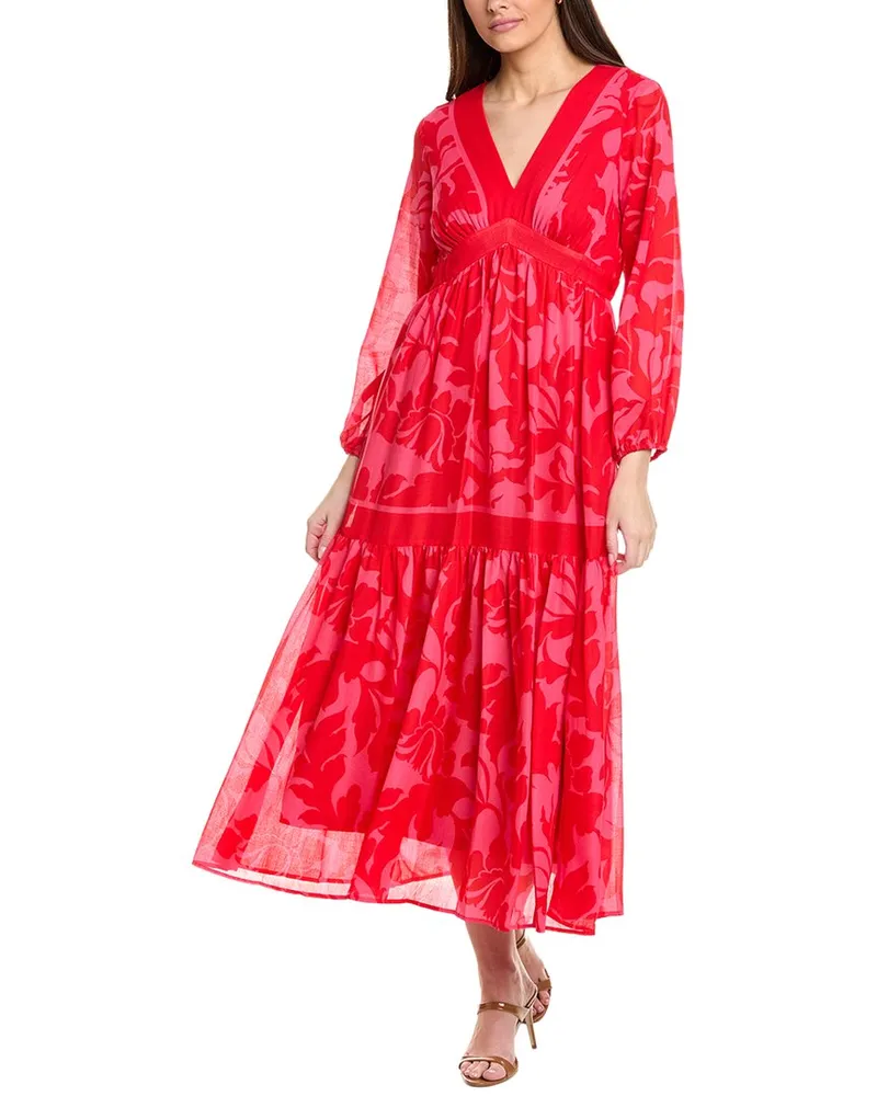 taylor Shirred Midi Dress Red