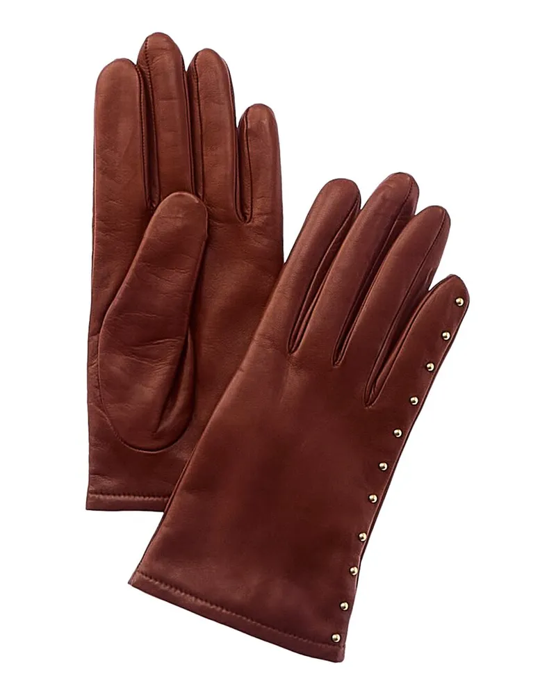 portolano  Studs Cashmere-Lined Leather Glove Brown