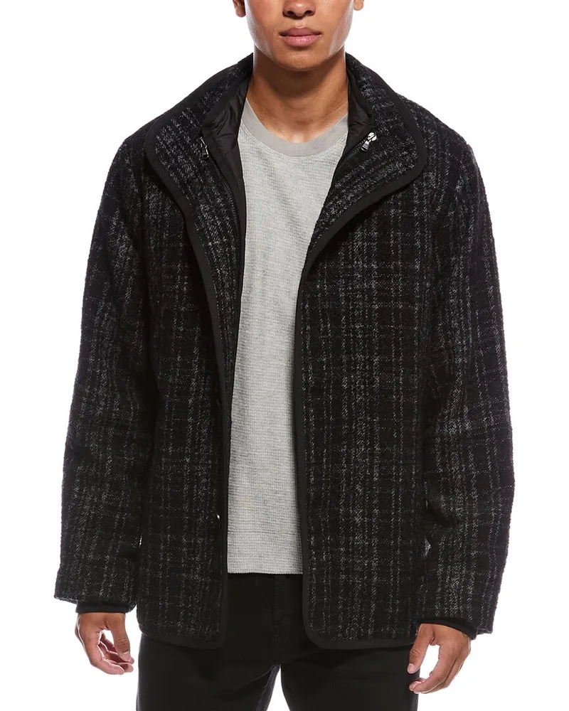 James Perse Plaid Wool, Alpaca & Mohair-Blend Car Coat Black