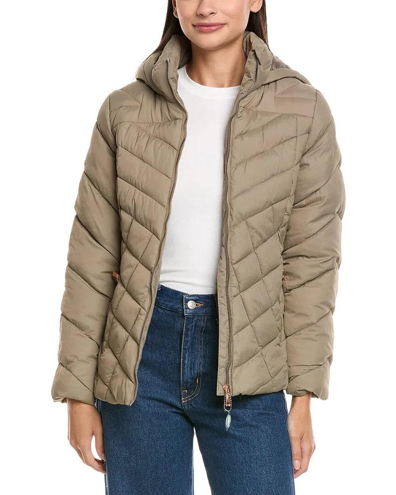 Nicole Miller Matte Quilted Coat Green